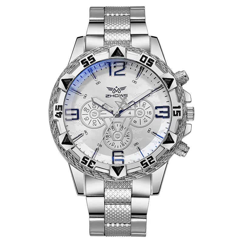 Men's Watch Blue Light Glass Quartz Watch Fashion Classic Watch Fake Three Eye Digital Alloy Watch