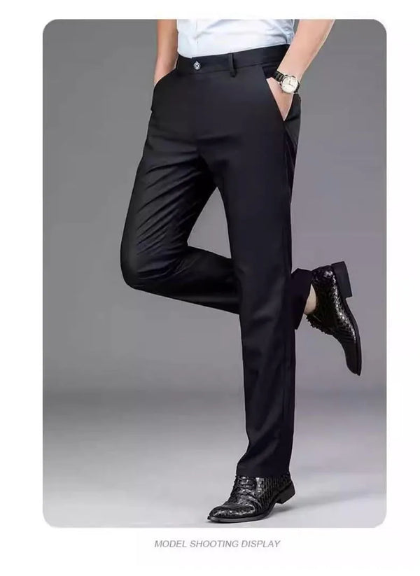 Male Pants Stretch Solid Black Smart Casual Men's Trousers
