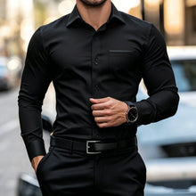 New men's contrasting black collar and black cuffs formal shirt