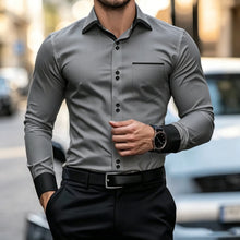 New men's contrasting black collar and black cuffs formal shirt