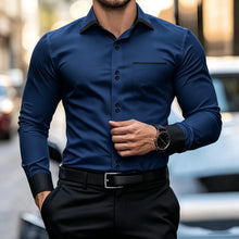 New men's contrasting black collar and black cuffs formal shirt