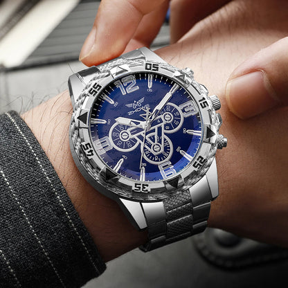 Men's Watch Blue Light Glass Quartz Watch Fashion Classic Watch Fake Three Eye Digital Alloy Watch