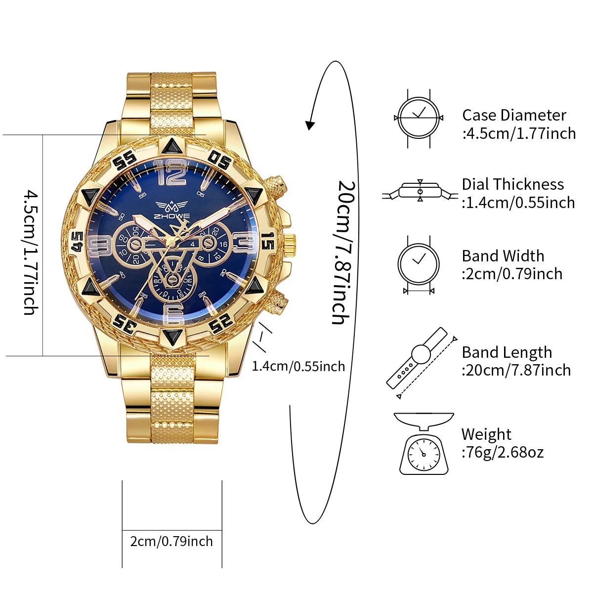 Men's Watch Blue Light Glass Quartz Watch Fashion Classic Watch Fake Three Eye Digital Alloy Watch