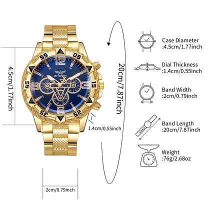 Men's Watch Blue Light Glass Quartz Watch Fashion Classic Watch Fake Three Eye Digital Alloy Watch