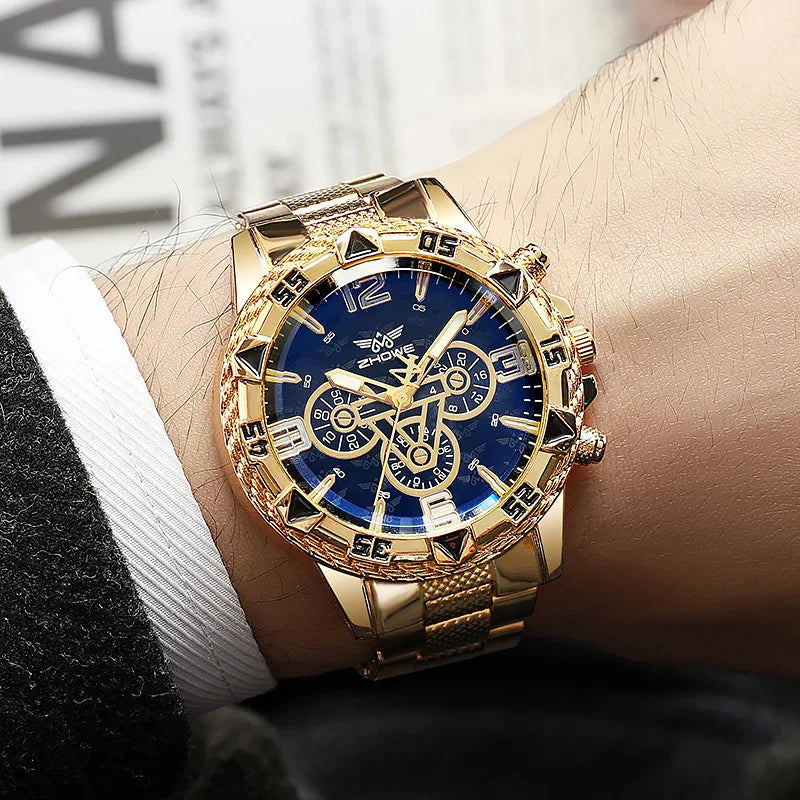 Men's Watch Blue Light Glass Quartz Watch Fashion Classic Watch Fake Three Eye Digital Alloy Watch
