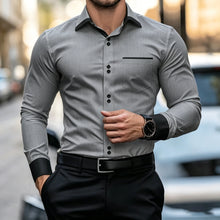 New men's contrasting black collar and black cuffs formal shirt