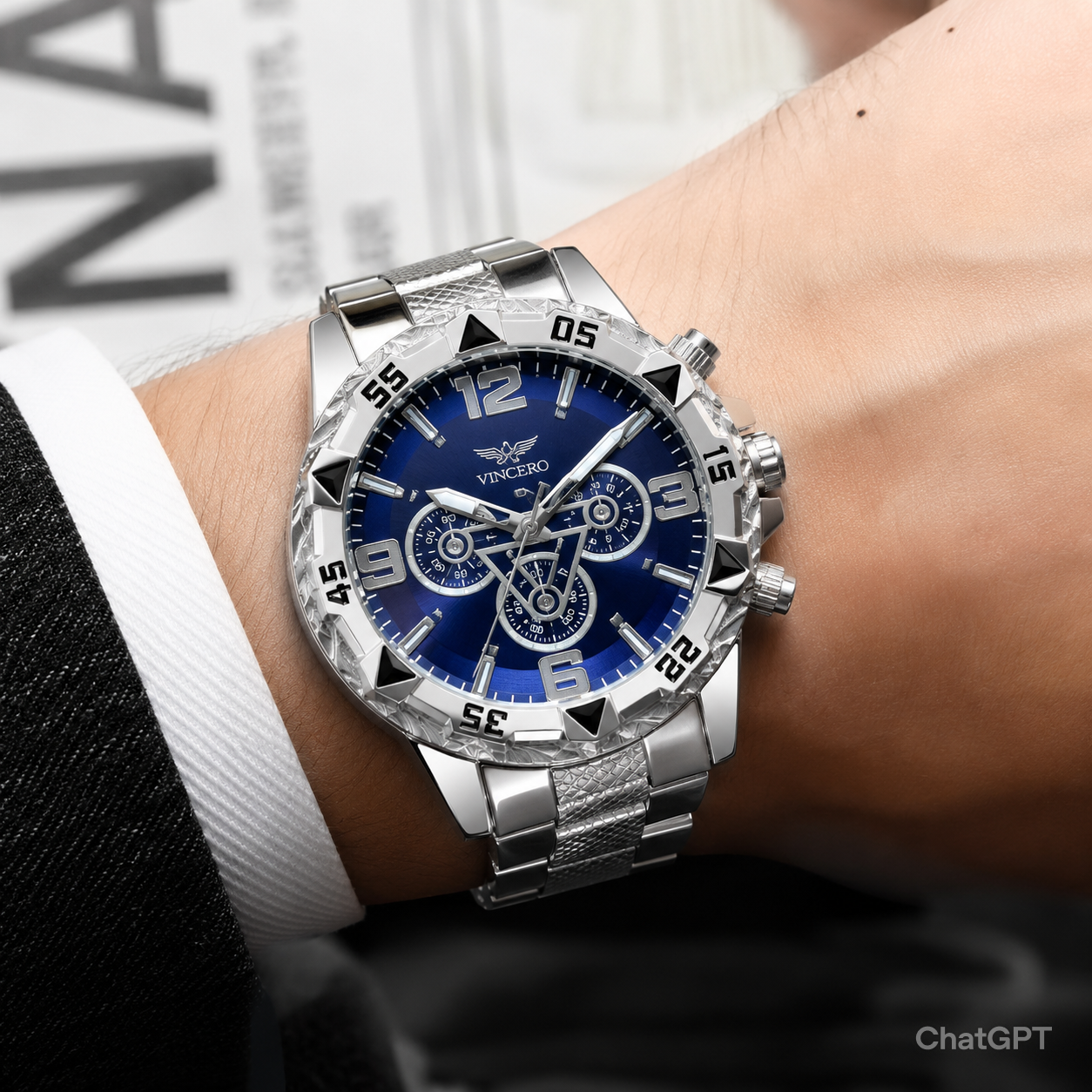 Montre Chronographe Luxe – Cadran Bleu